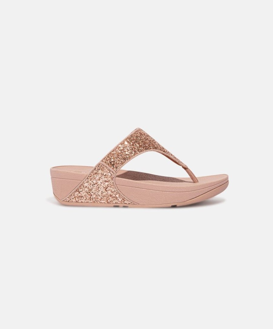 Women FitFlop Thongs | Fitflop Lulu Glitter Rose Gold Toe-Thongs