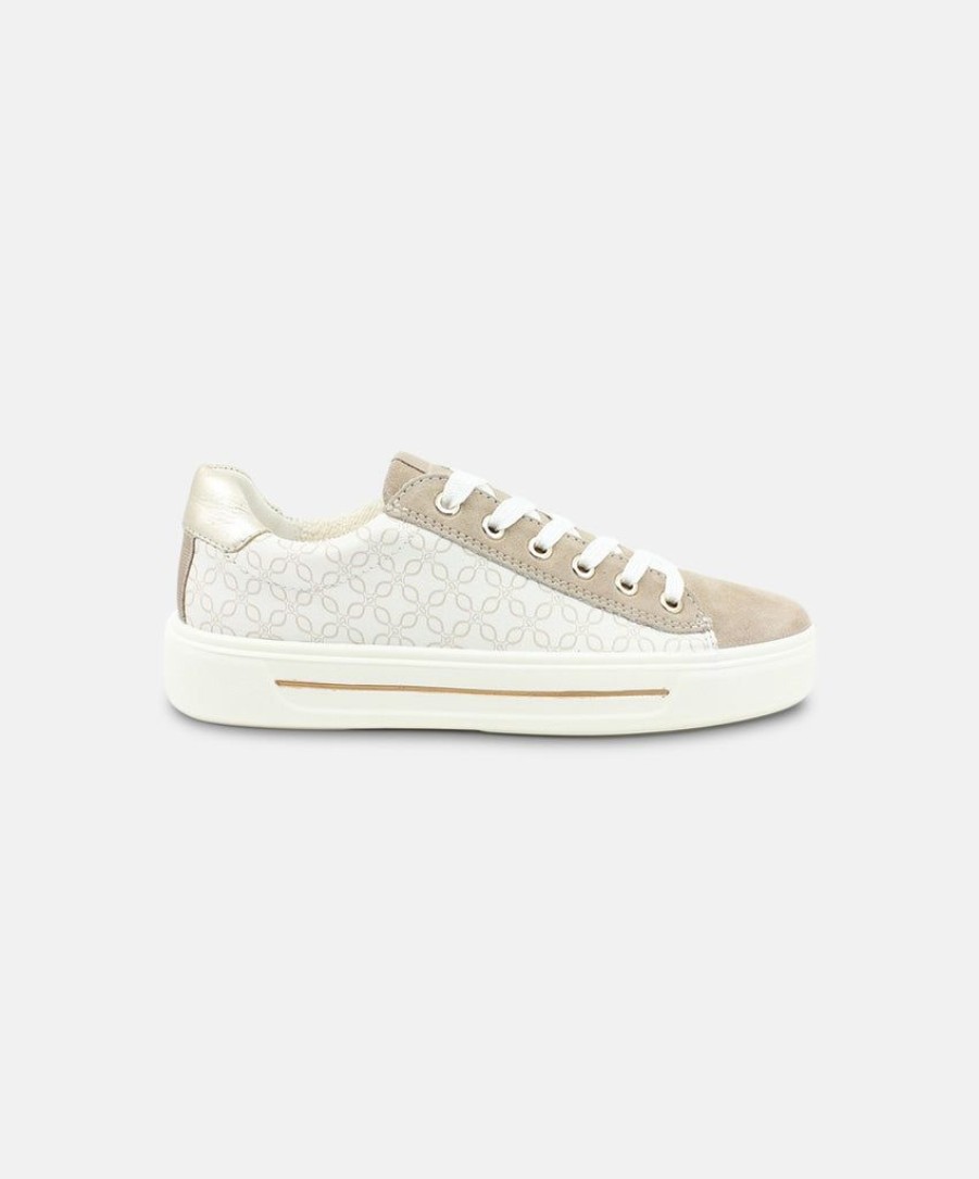 Women Ara Leather Sneakers | Ara Courtyard 2.0 Sand & Platinum Sneakers