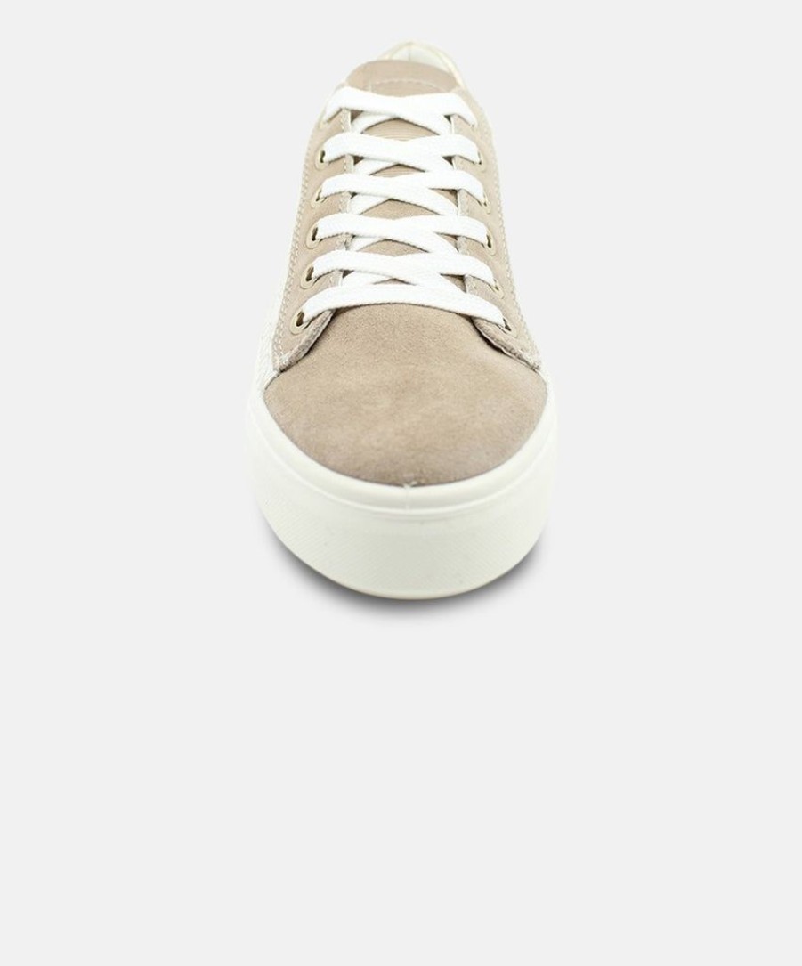 Women Ara Leather Sneakers | Ara Courtyard 2.0 Sand & Platinum Sneakers