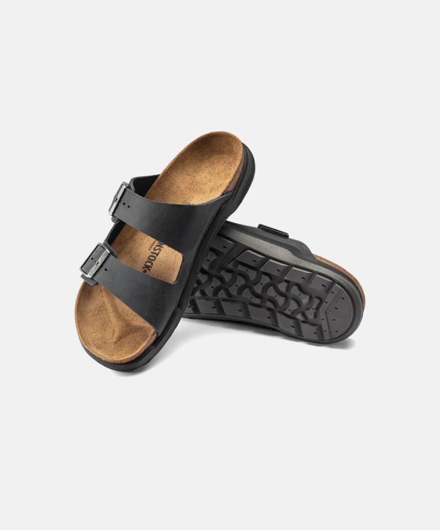 Men Birkenstock Two Strap Sandals | Birkenstock Arizona Cross Town Oiled Sandals Black