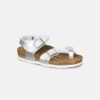 Kids Birkenstock | Birkenstock Kids Taormina Birko-Flor Soft Metallics Silver White Sandals