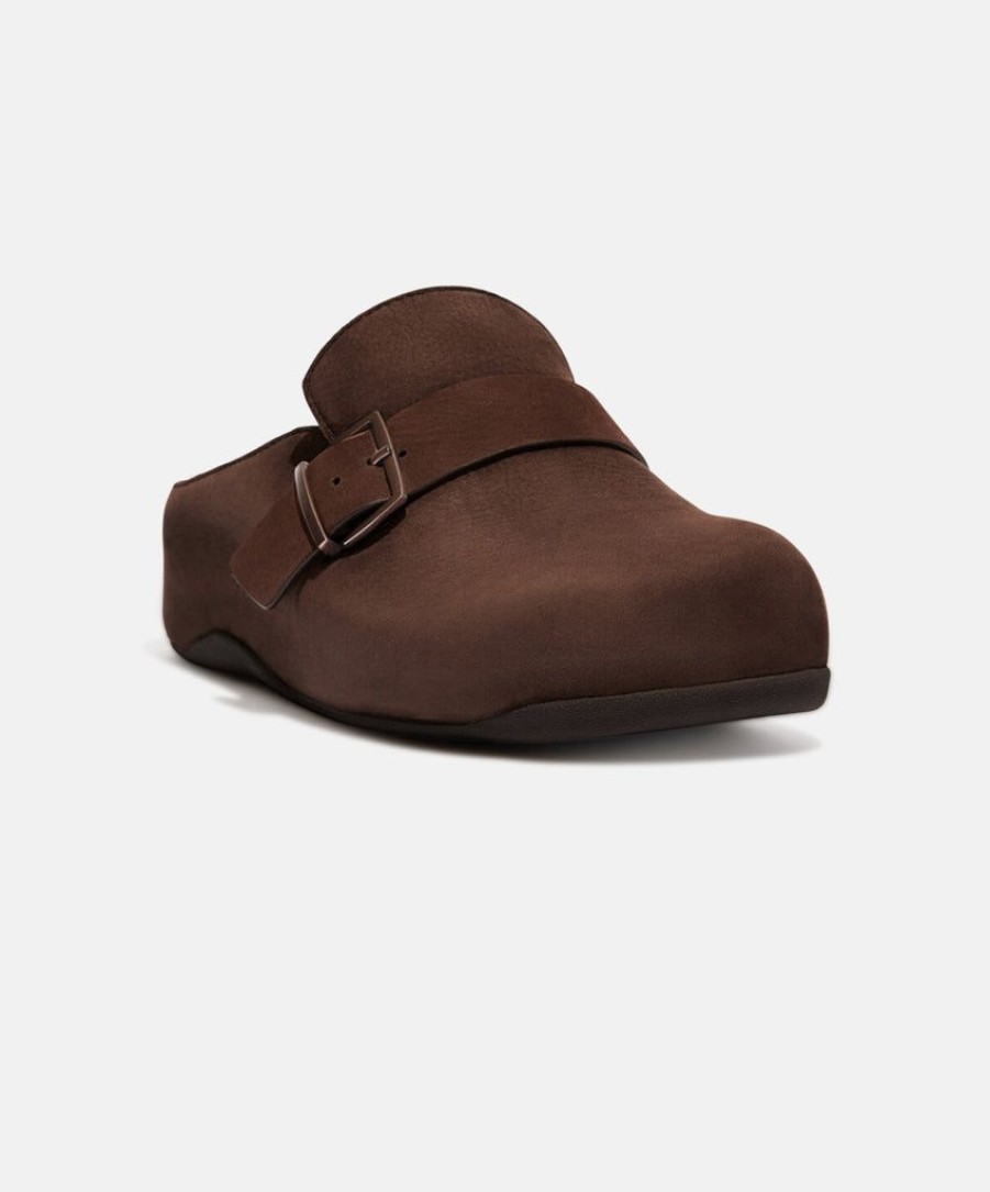 Women FitFlop Clogs | Fitflop Shuv Buckle-Strap Nubuck Clogs Brown