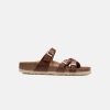 Women Birkenstock Slides | Birkenstock Franca Big Buckle Oiled Leather Sandals Brown