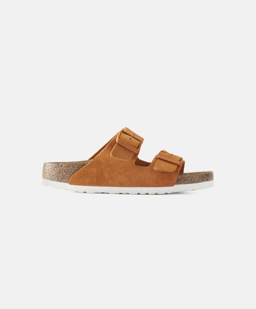 Women Birkenstock Two Strap Sandals | Birkenstock Arizona Suede Leather Russet Orange Soft Footbed Sandals