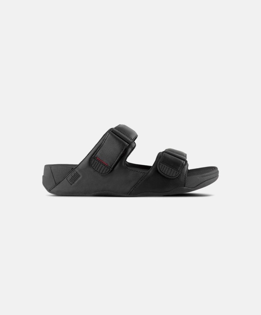 Men FitFlop Two Strap Sandals | Fitflop Gogh Moc Leather Slides Black