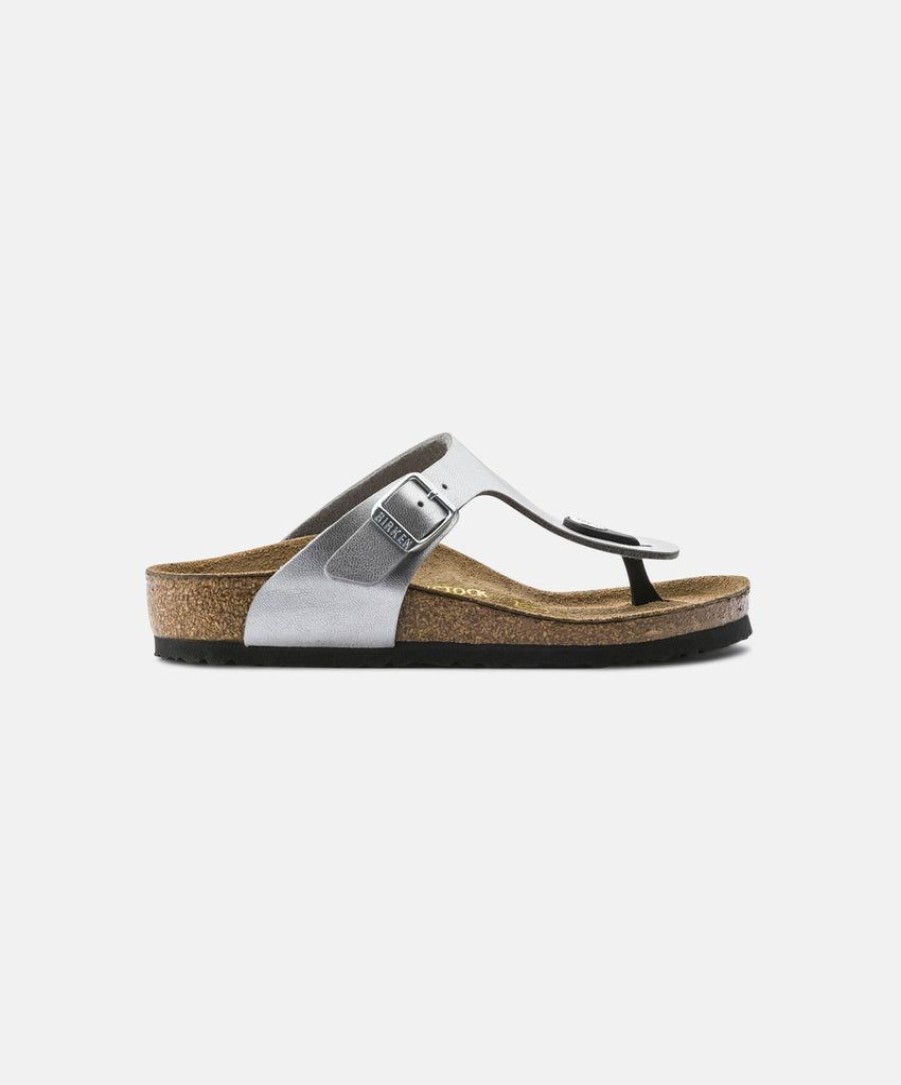 Kids Birkenstock | Birkenstock Kids Gizeh Birko-Flor Electric Metallic Silver Sandals