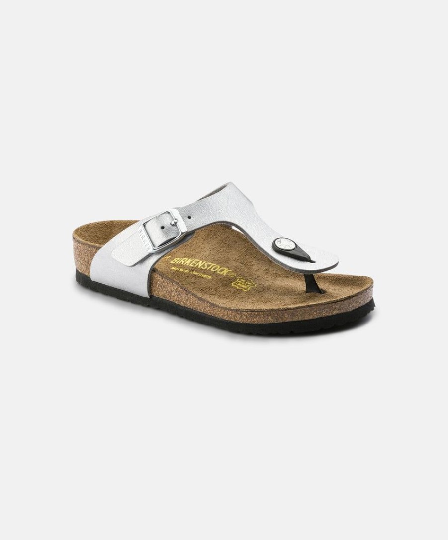 Kids Birkenstock | Birkenstock Kids Gizeh Birko-Flor Electric Metallic Silver Sandals