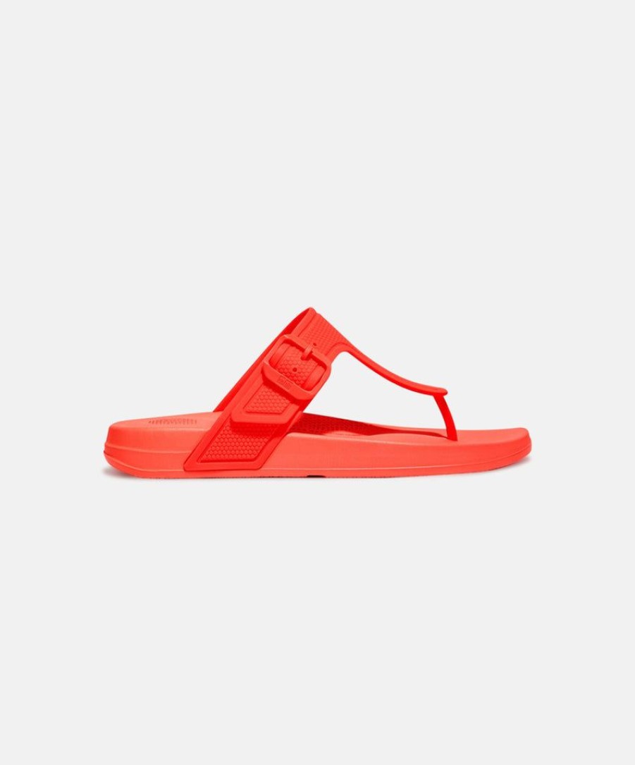 Women FitFlop Toe Post Sandals | Fitflop Iqushion Adjustable Buckle Neon Orange Flip-Flops