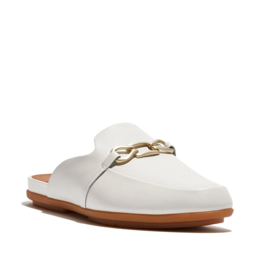 Women FitFlop Slides | Fitflop Gracie Chain Leather Mules Cream