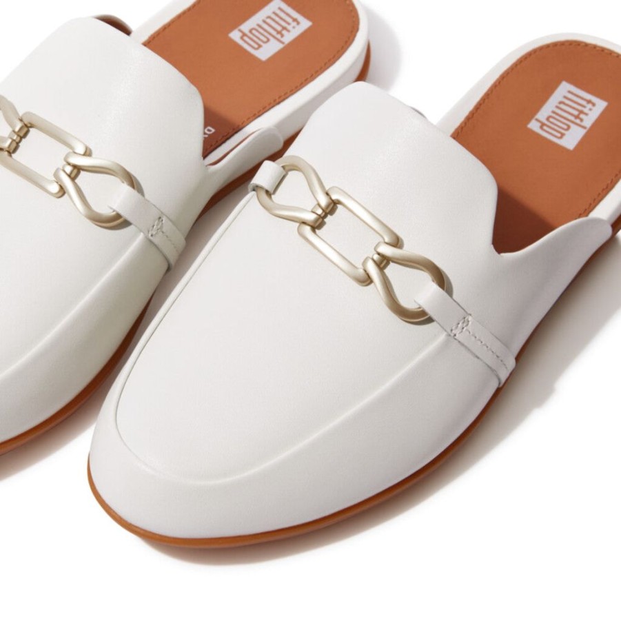 Women FitFlop Slides | Fitflop Gracie Chain Leather Mules Cream