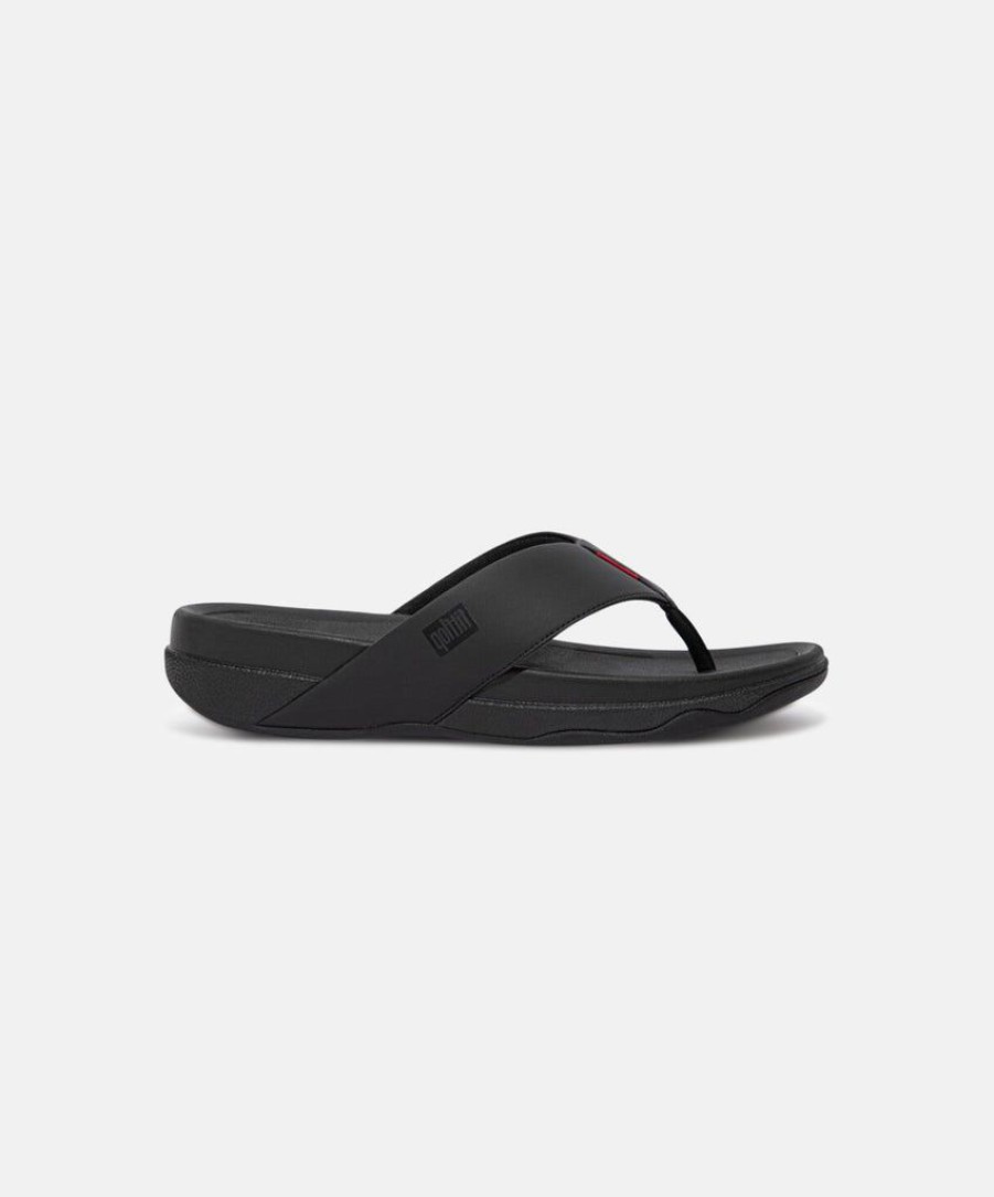 Men FitFlop Toe Post Sandals | Fitflop Surfer Toe Post Mens Sandals Black