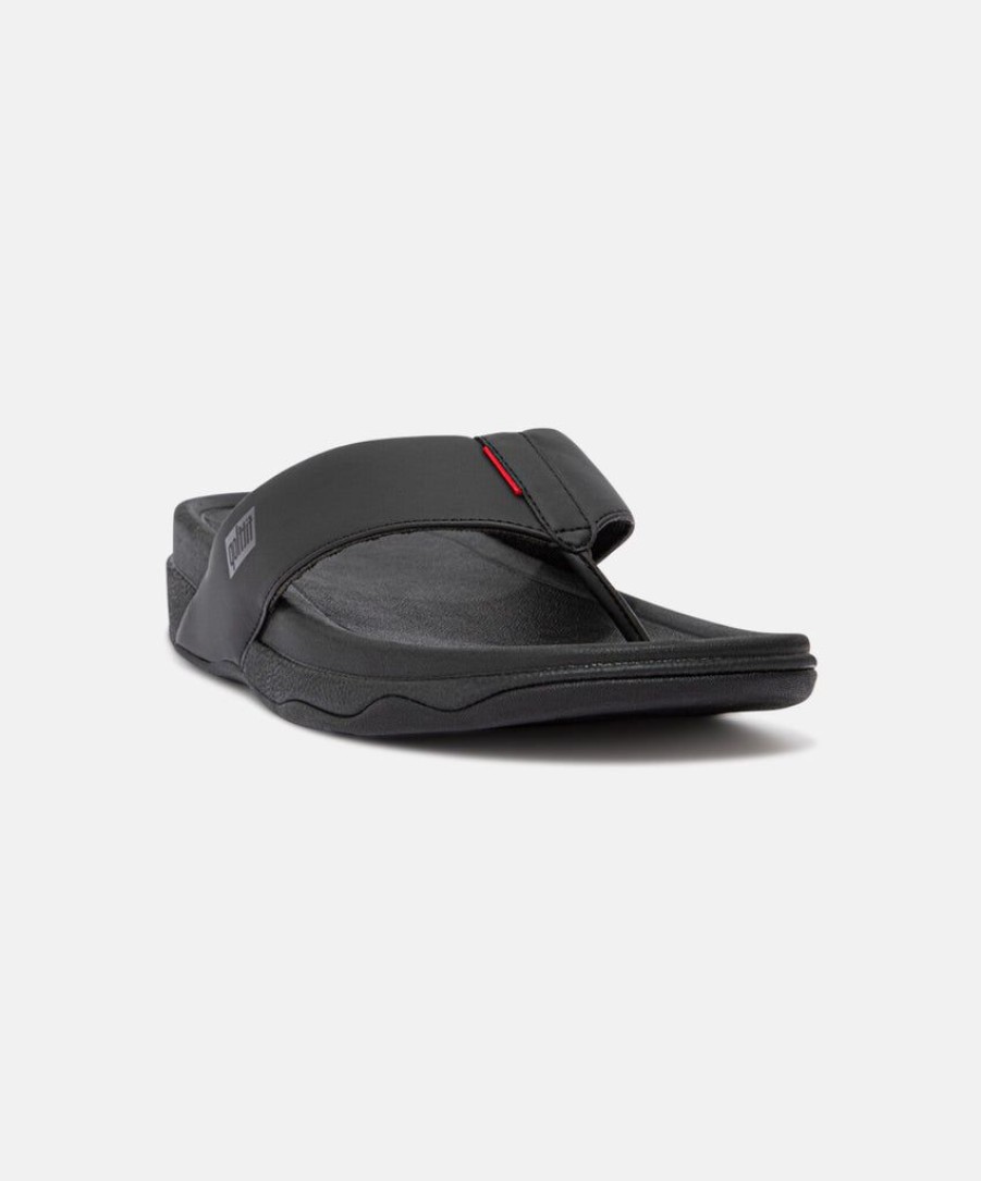 Men FitFlop Toe Post Sandals | Fitflop Surfer Toe Post Mens Sandals Black