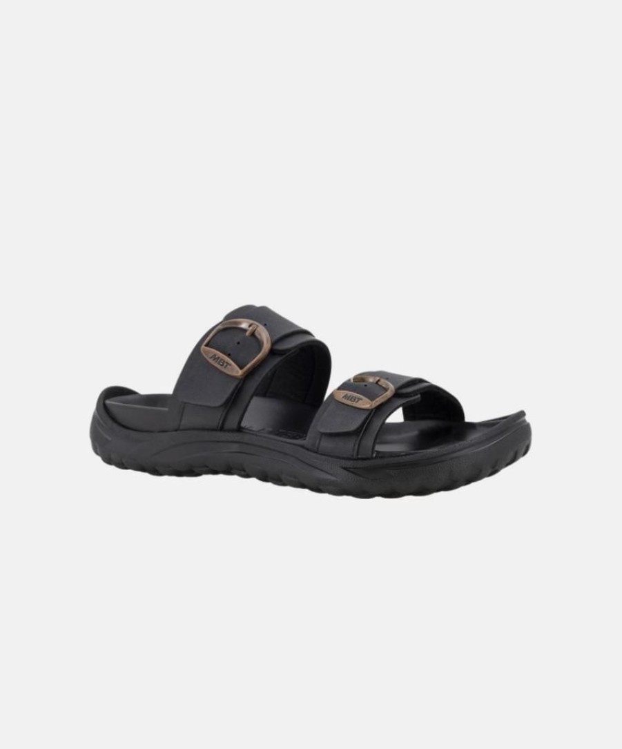 Men Bstore Two Strap Sandals | Mbt Fuji Ii Black/Black Mens Recovery Sandals