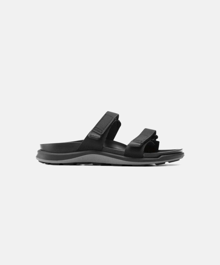 Women Birkenstock Two Strap Sandals | Birkenstock Sahara Cross Element Birko-Flor Black Sandals