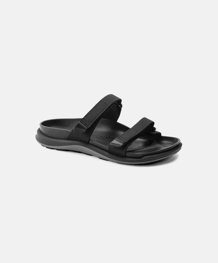 Women Birkenstock Two Strap Sandals | Birkenstock Sahara Cross Element Birko-Flor Black Sandals