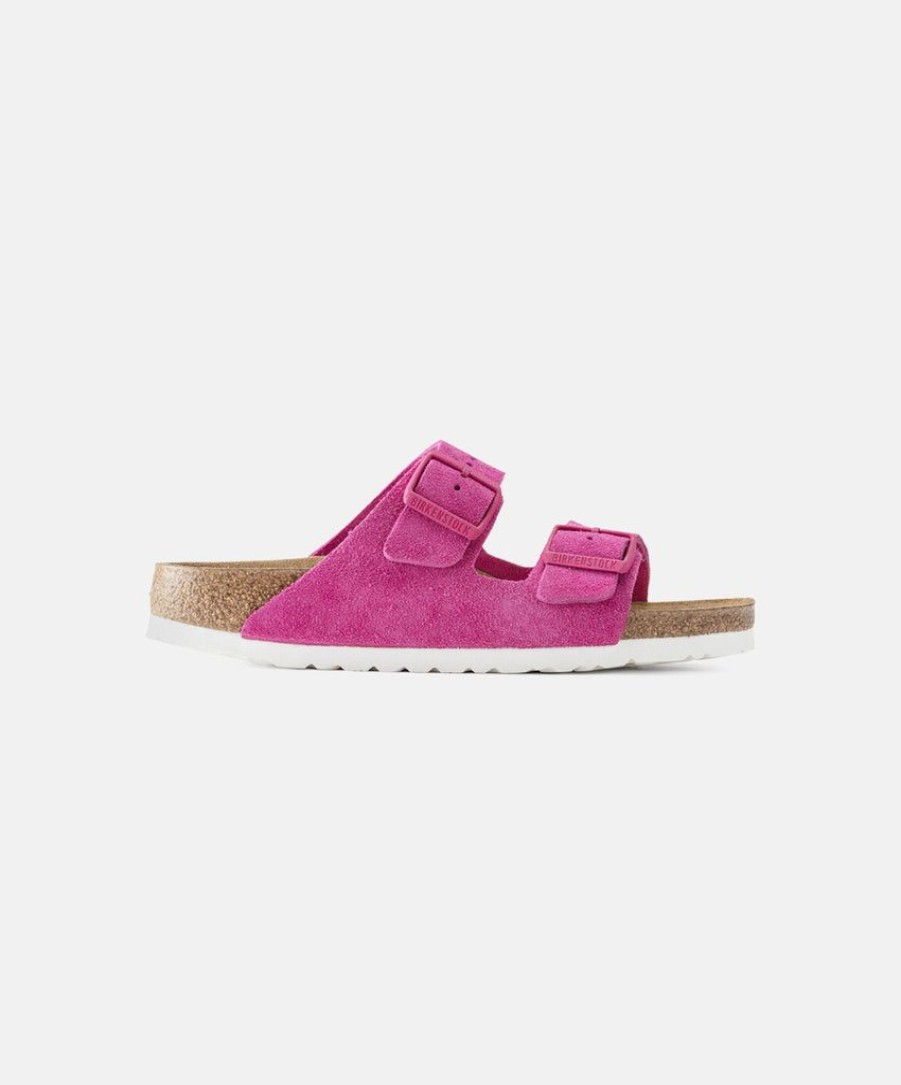 Women Birkenstock Suede Sandals | Birkenstock Arizona Suede Leather Fuchsia Tulip Soft Footbed Sandals