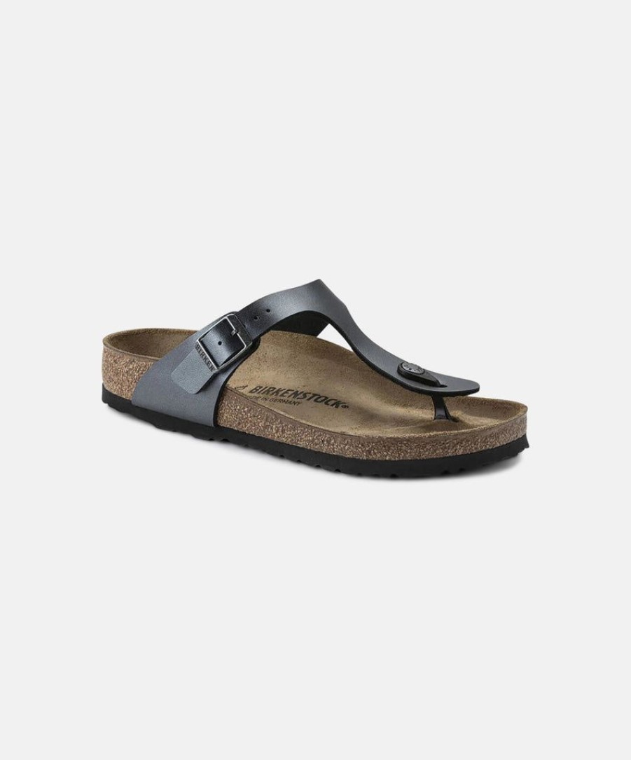 Women Birkenstock Toe Post Sandals | Birkenstock Gizeh Bf Metallic Black