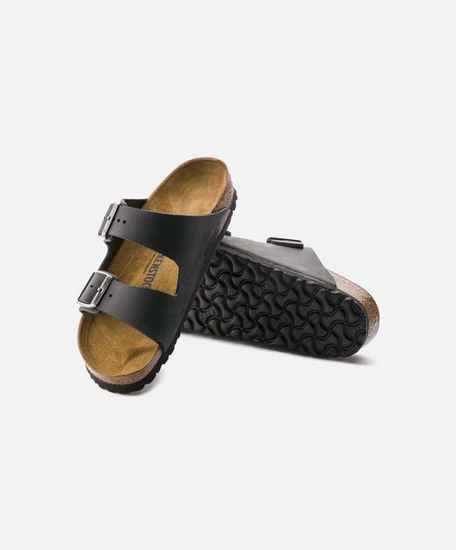 Women Birkenstock Leather Sandals | Birkenstock Arizona Oiled Leather Black Sandals