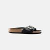 Women Birkenstock Slides | Birkenstock Madrid Big Buckle Oiled Leather Black Sandals