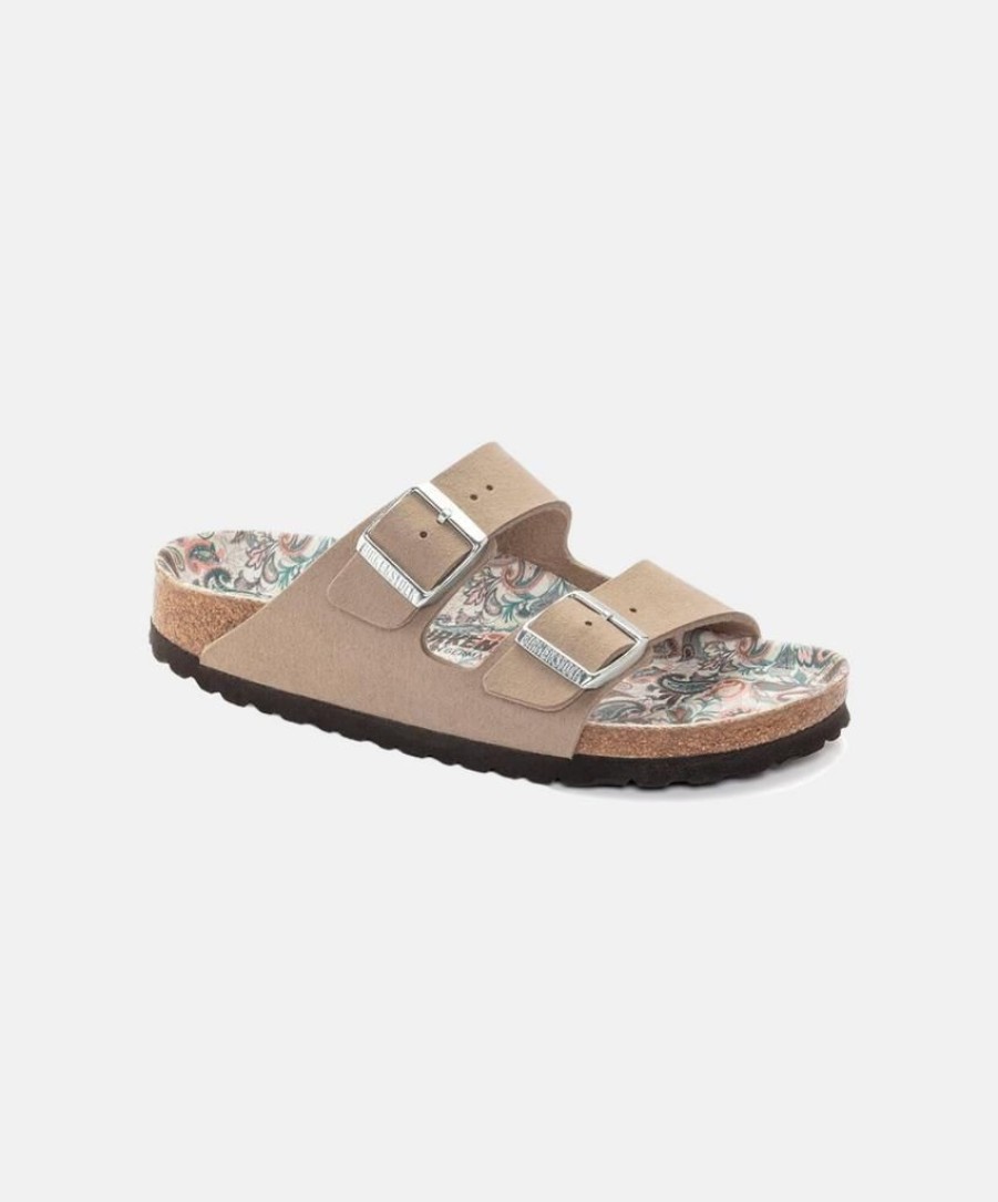 Women Birkenstock Two Strap Sandals | Birkenstock Arizona Synthetic Paisley Vegan Sandals Grey