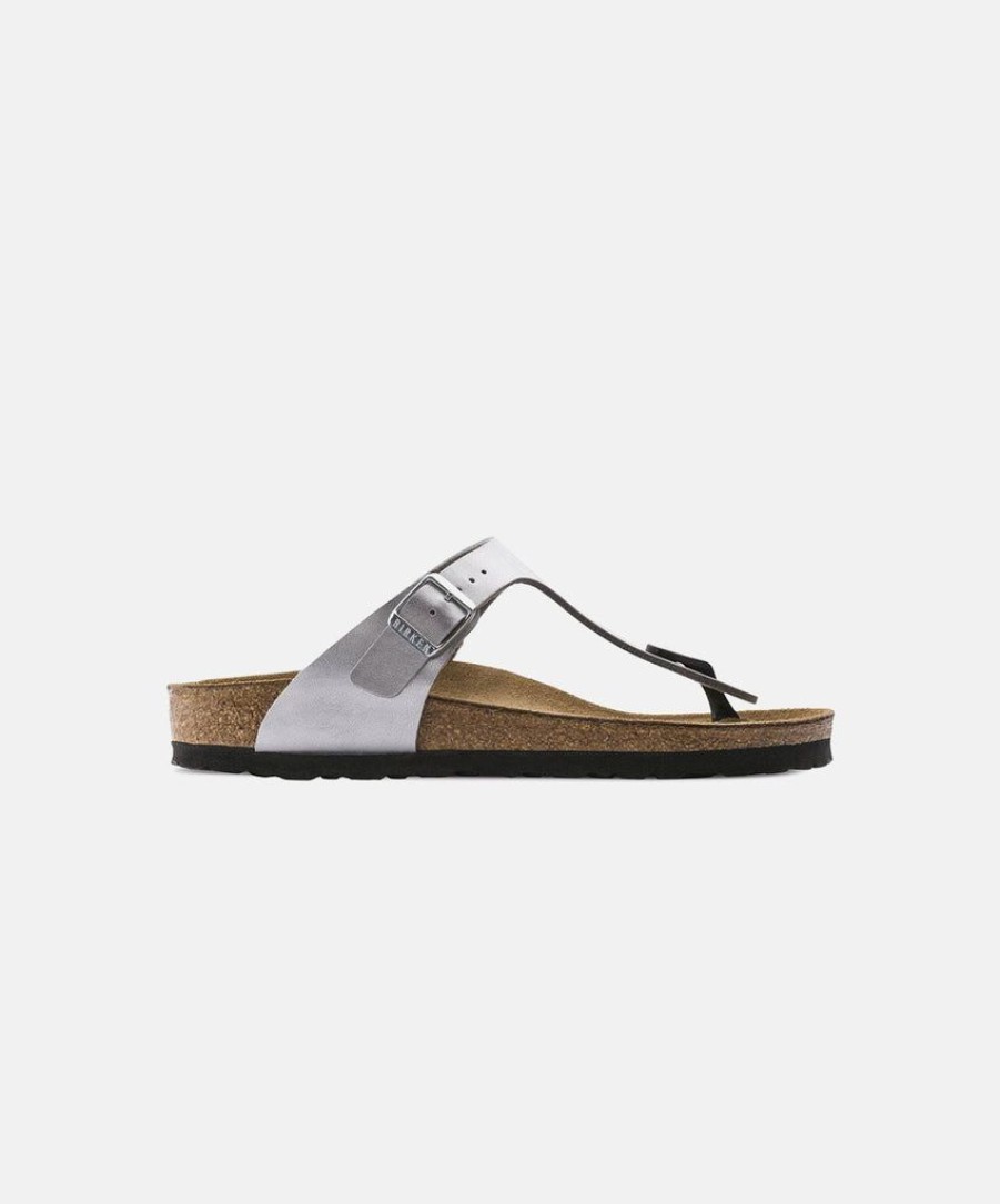 Women Birkenstock Thongs | Birkenstock Gizeh Birko-Flor Silver Sandals