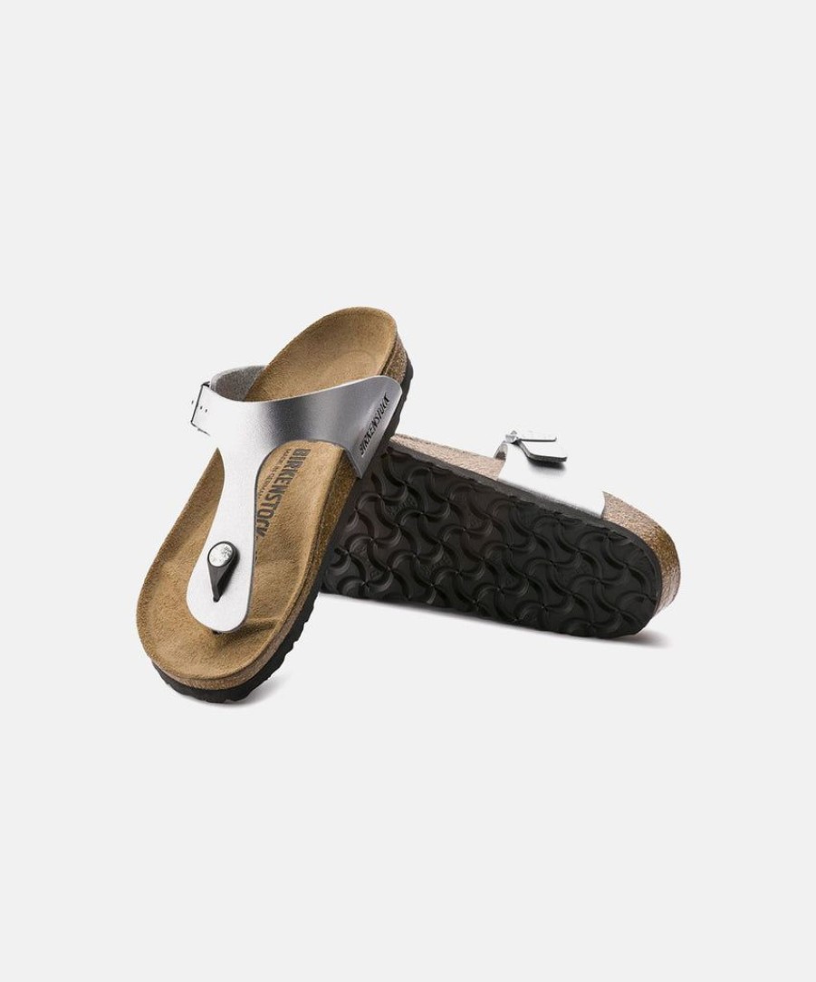 Women Birkenstock Thongs | Birkenstock Gizeh Birko-Flor Silver Sandals