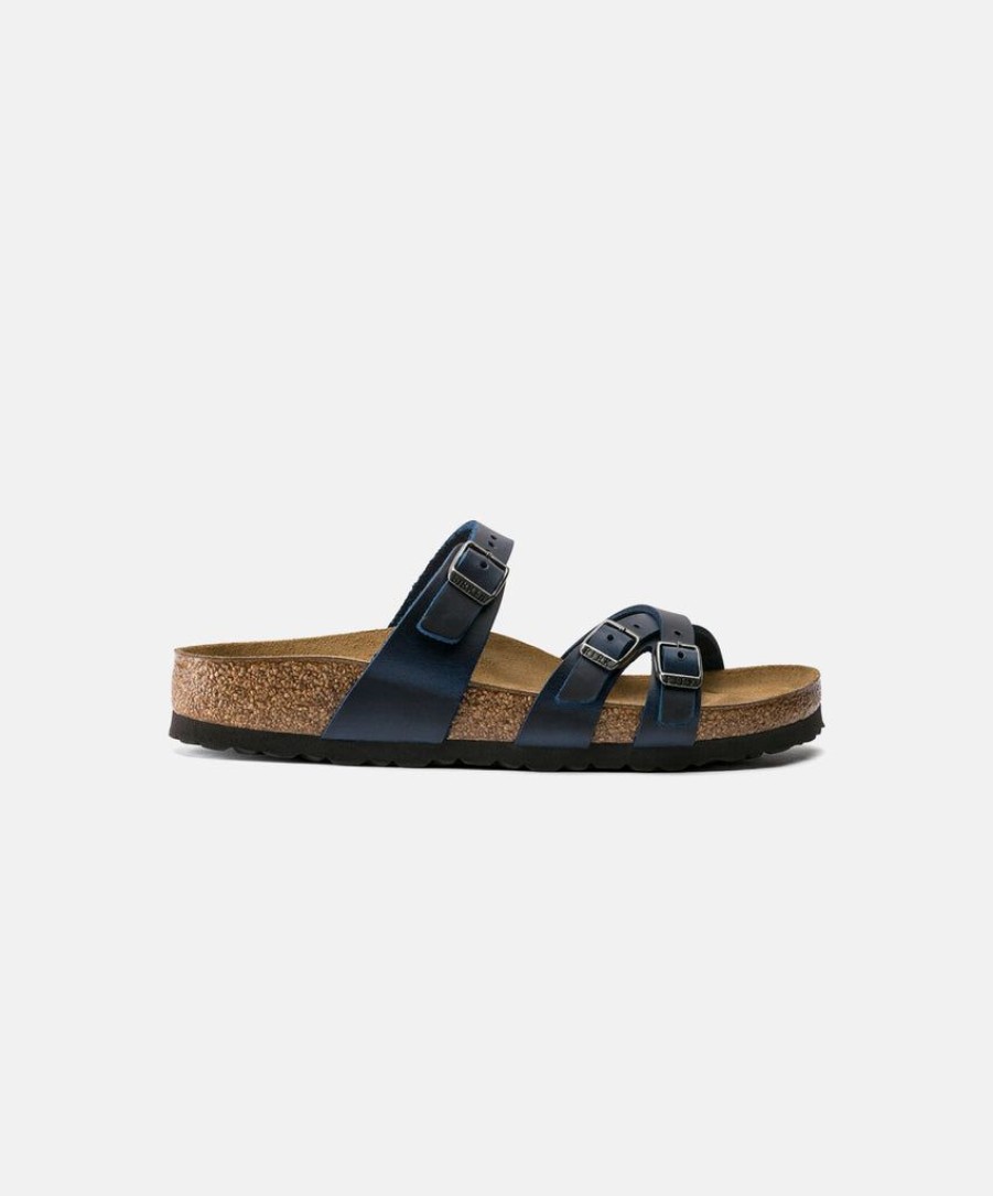 Women Birkenstock Slides | Birkenstock Franca Oiled Leather Sandals Navy