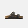 Women Birkenstock Leather Sandals | Birkenstock Arizona Oiled Leather Sandals Grey