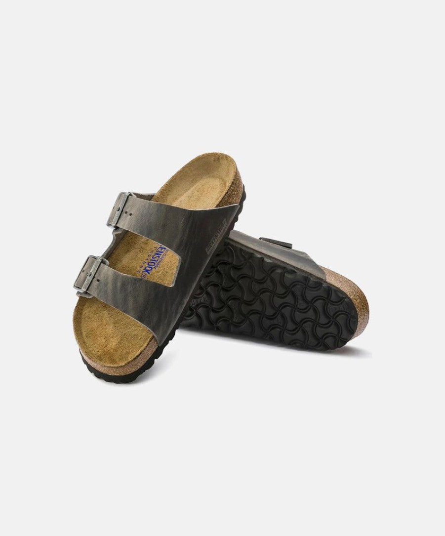 Women Birkenstock Leather Sandals | Birkenstock Arizona Oiled Leather Sandals Grey