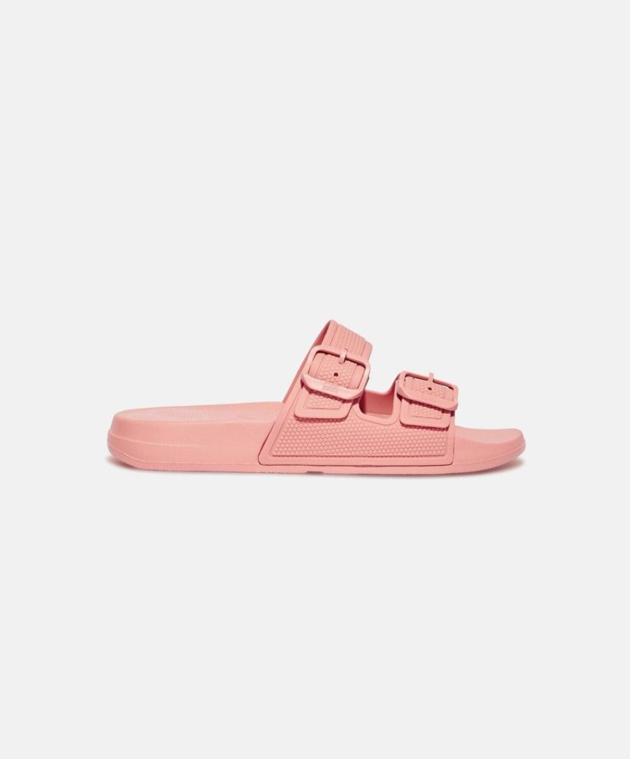 Women FitFlop Two Strap Sandals | Fitflop Iqushion Two Bar Buckle Slides Coral