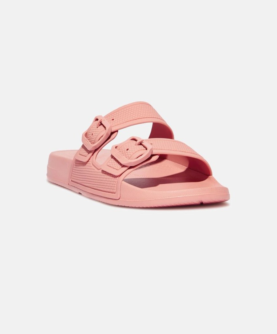 Women FitFlop Two Strap Sandals | Fitflop Iqushion Two Bar Buckle Slides Coral