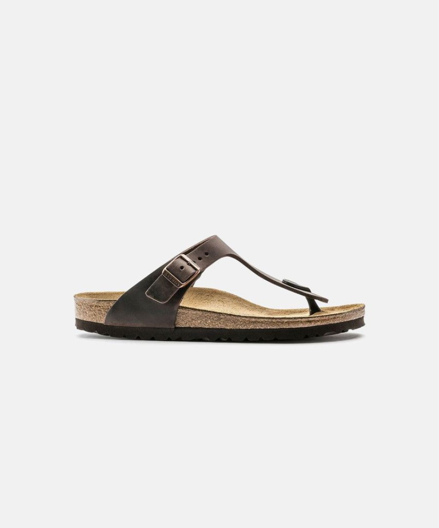 Men Birkenstock Leather Sandals | Birkenstock Gizeh Oiled L Brown