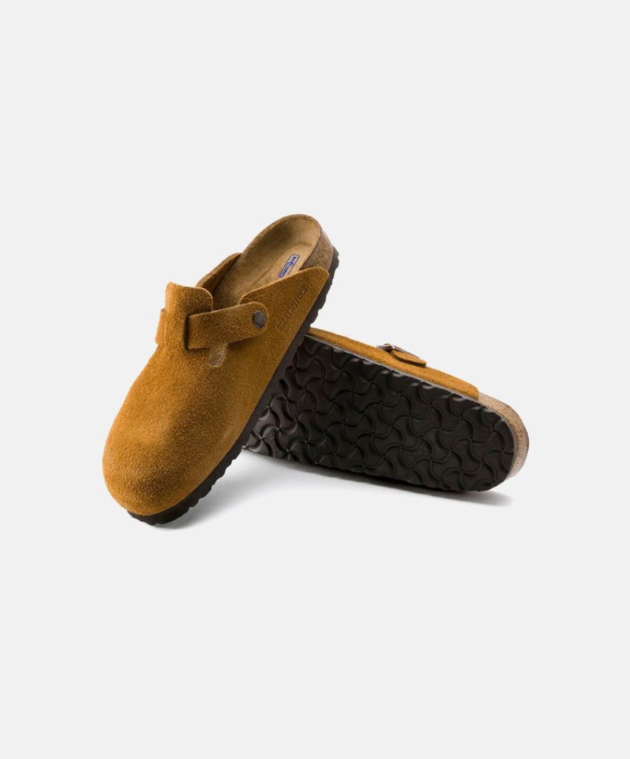 Women Birkenstock Clogs | Birkenstock Boston Suede Leather Soft Footbed Clogs Orange