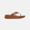 Women FitFlop Slides | Fitflop F-Mode Crochet-Stitch Leather Flatform Toe-Thongs Tan