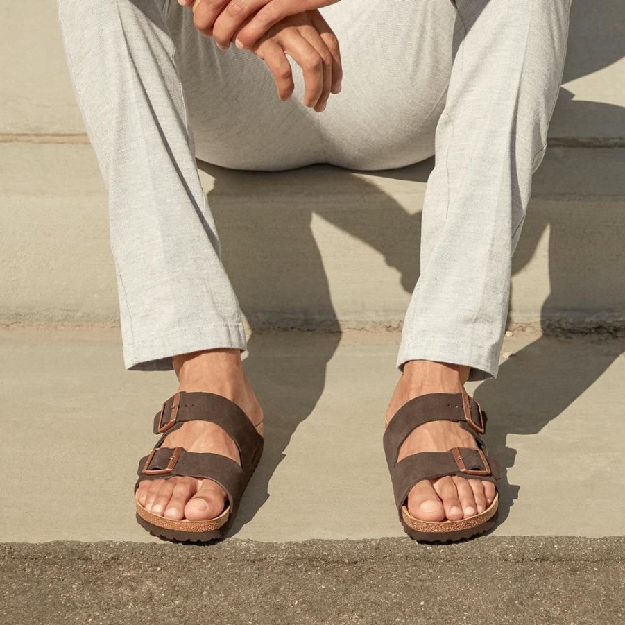 Women Birkenstock Two Strap Sandals | Birkenstock Arizona Suede Leather Soft Footbed Sandals Mocca