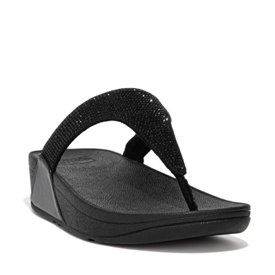 Women FitFlop Toe Post Sandals | Fitflop Lulu Crystal Embellished Toe Post Sandals Black