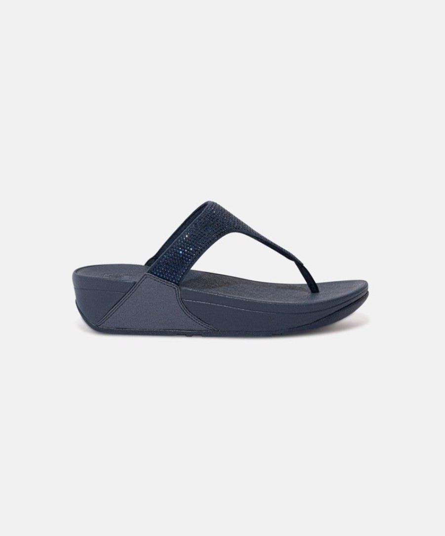 Women FitFlop Toe Post Sandals | Fitflop Lulu Crystal Embellished Toe Post Sandals Navy