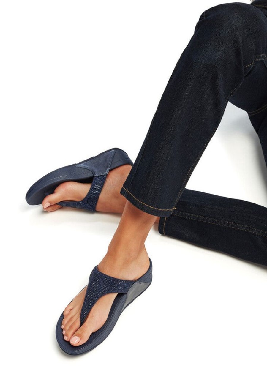 Women FitFlop Toe Post Sandals | Fitflop Lulu Crystal Embellished Toe Post Sandals Navy