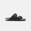 Women Birkenstock Two Strap Sandals | Birkenstock Arizona Nubuck Leather Desert Buck Sandals Black