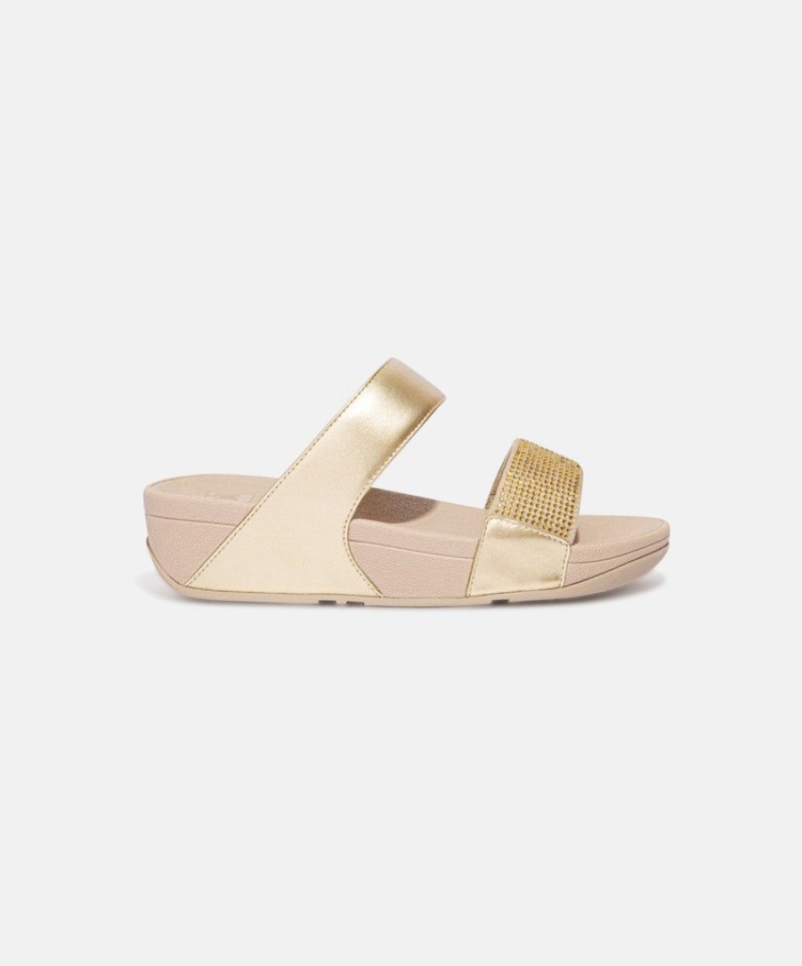 Women FitFlop Slides | Fitflop Lulu Crystal Embellished Slides Gold