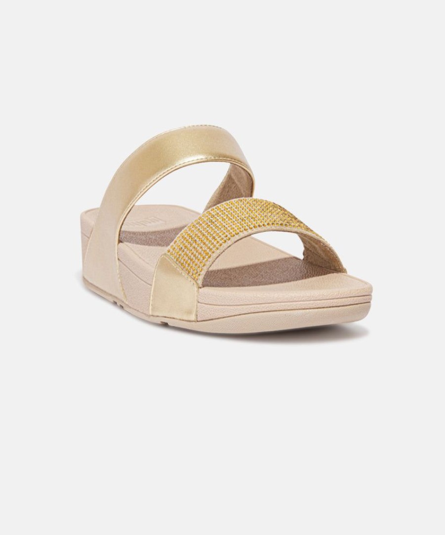 Women FitFlop Slides | Fitflop Lulu Crystal Embellished Slides Gold