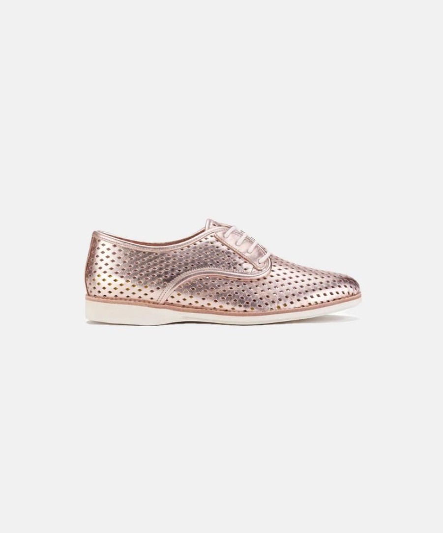 Women Rollie Leather Sneakers | Rollie Derby Punched Rose Gold Shoes