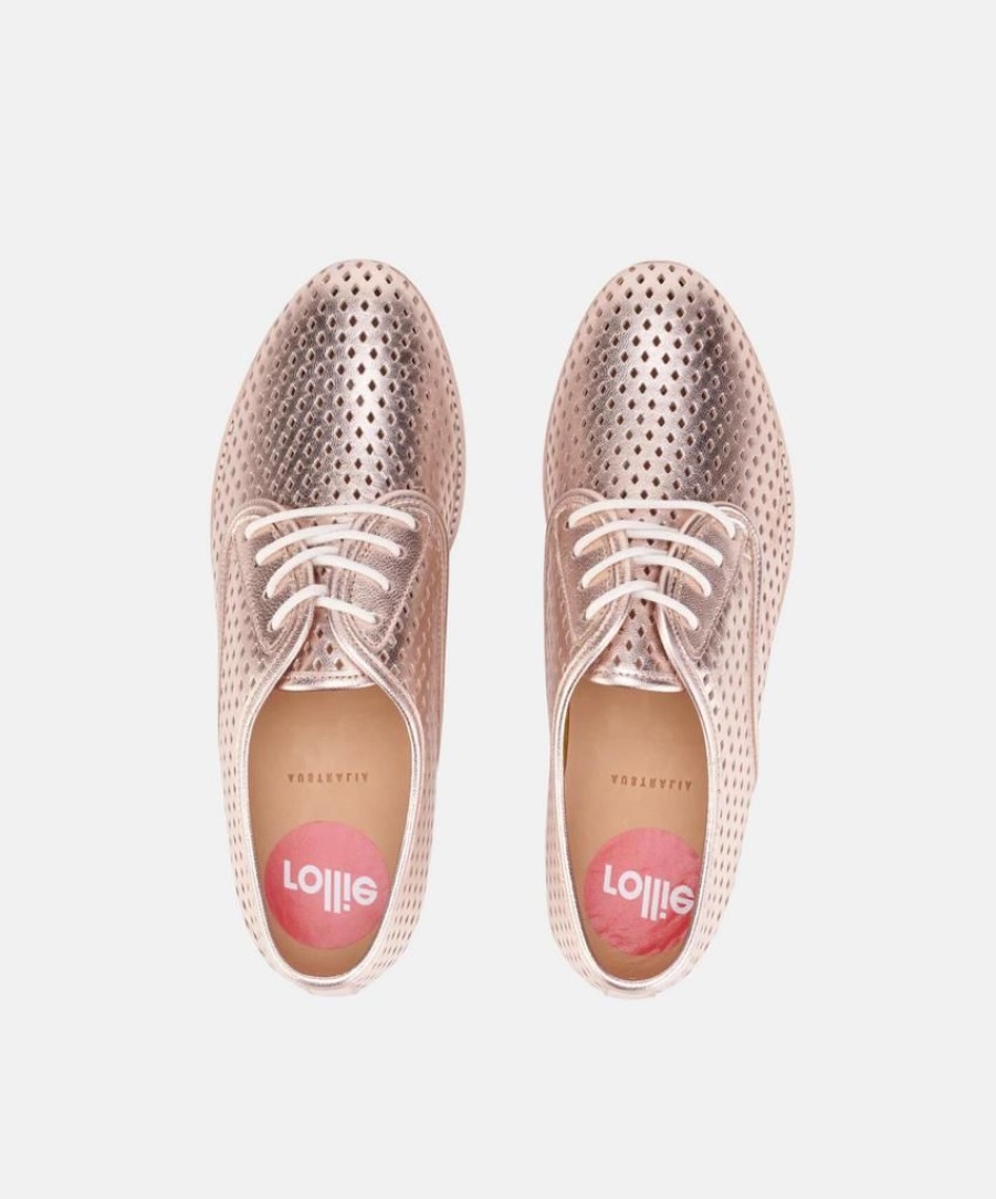 Women Rollie Leather Sneakers | Rollie Derby Punched Rose Gold Shoes