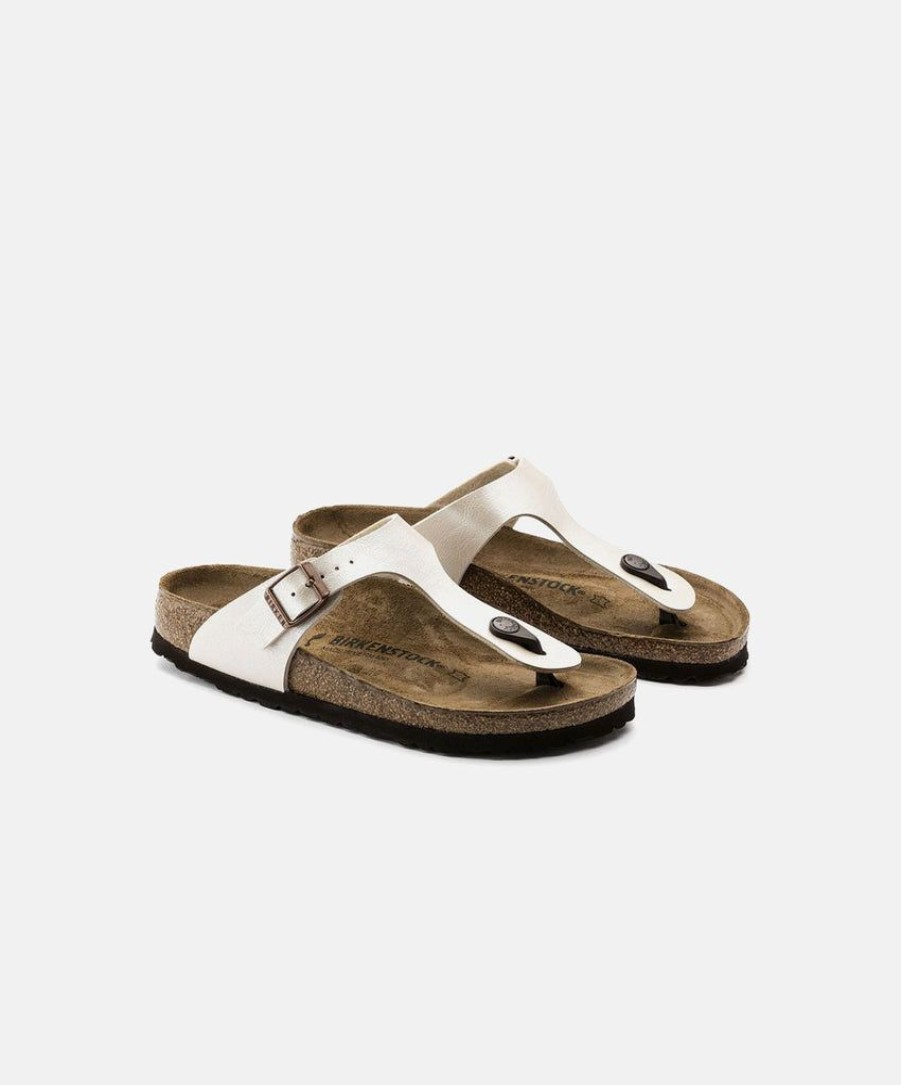 Women Birkenstock Thongs | Birkenstock Gizeh Birko-Flor Graceful Pearl White Sandals