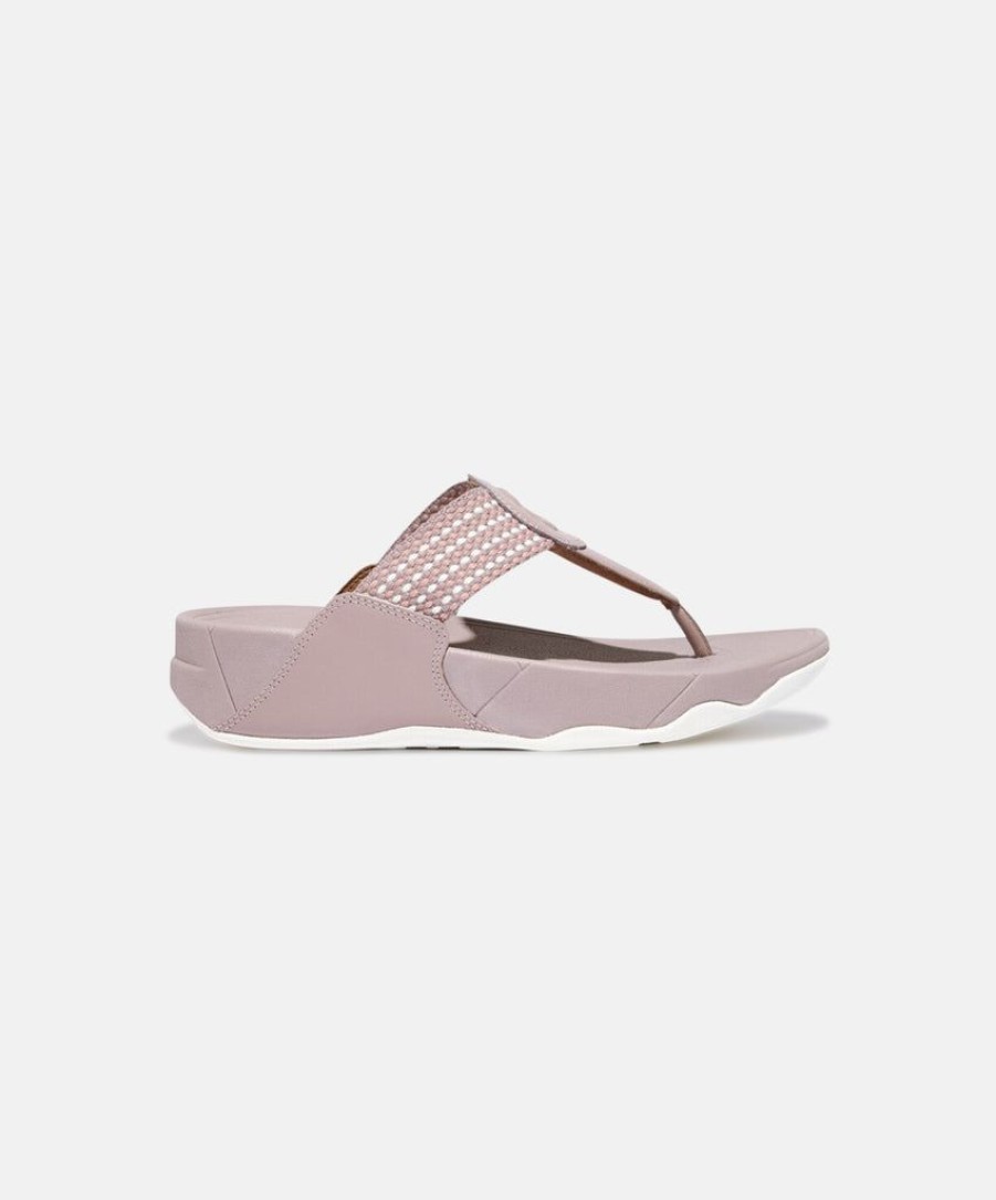 Women FitFlop Toe Post Sandals | Fitflop Walkstar Finestripe Webbing Toe-Post Pink Sky Mix