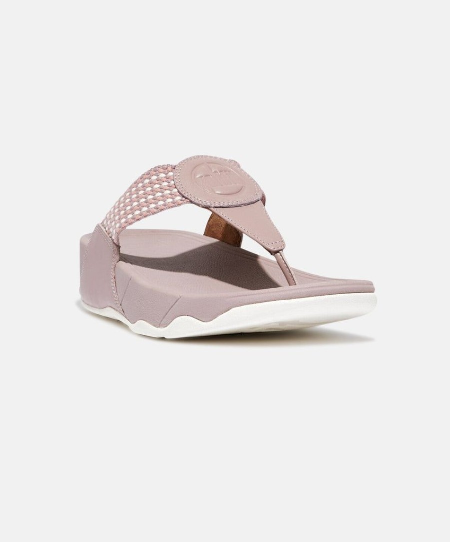 Women FitFlop Toe Post Sandals | Fitflop Walkstar Finestripe Webbing Toe-Post Pink Sky Mix