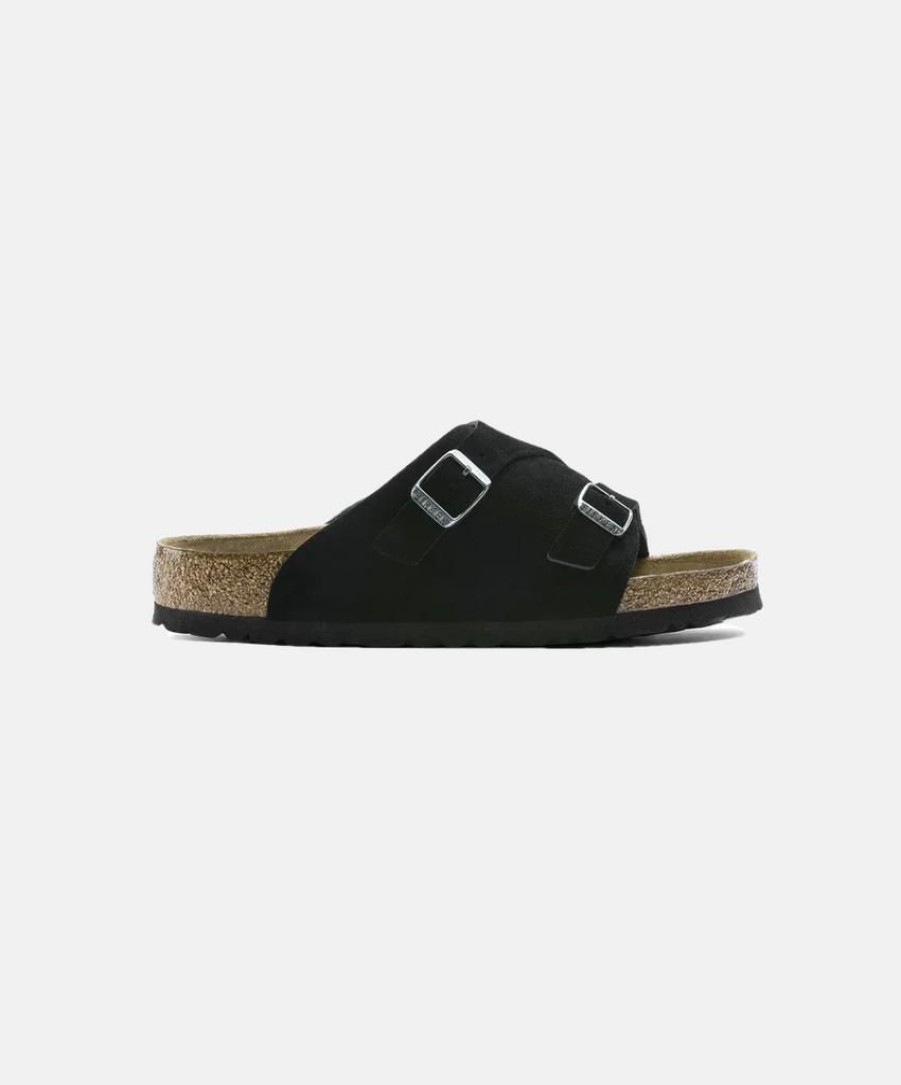 Women Birkenstock Suede Sandals | Birkenstock Zurich Suede Leather Black Soft Footbed Sandals