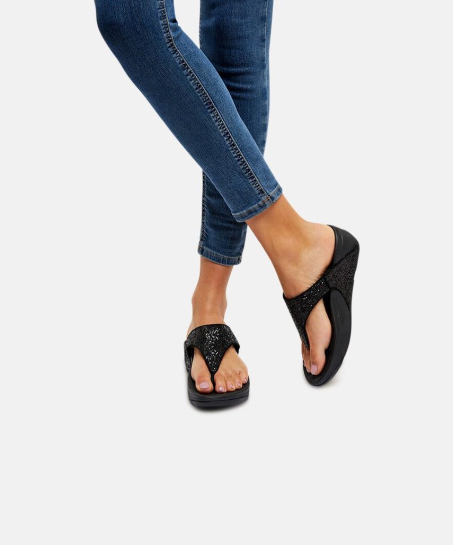 Women FitFlop Toe Post Sandals | Fitflop Lulu Glitter Toe Post Sandals Navy