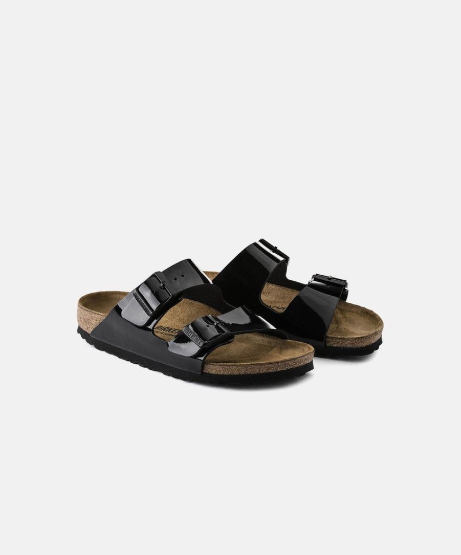 Men Birkenstock Slides | Birkenstock Arizona Bf Patent Sandals Black