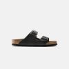 Women Birkenstock Slides | Birkenstock Arizona Oiled Leather Black Sandals